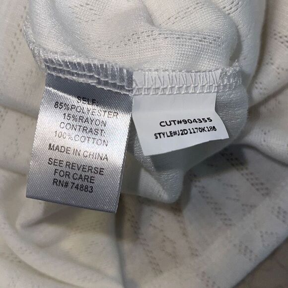 HONEY & T Women's Knit Dress Puffy Sleeves Woven Cotton Off White Size Large NWT - Picture 8 of 8